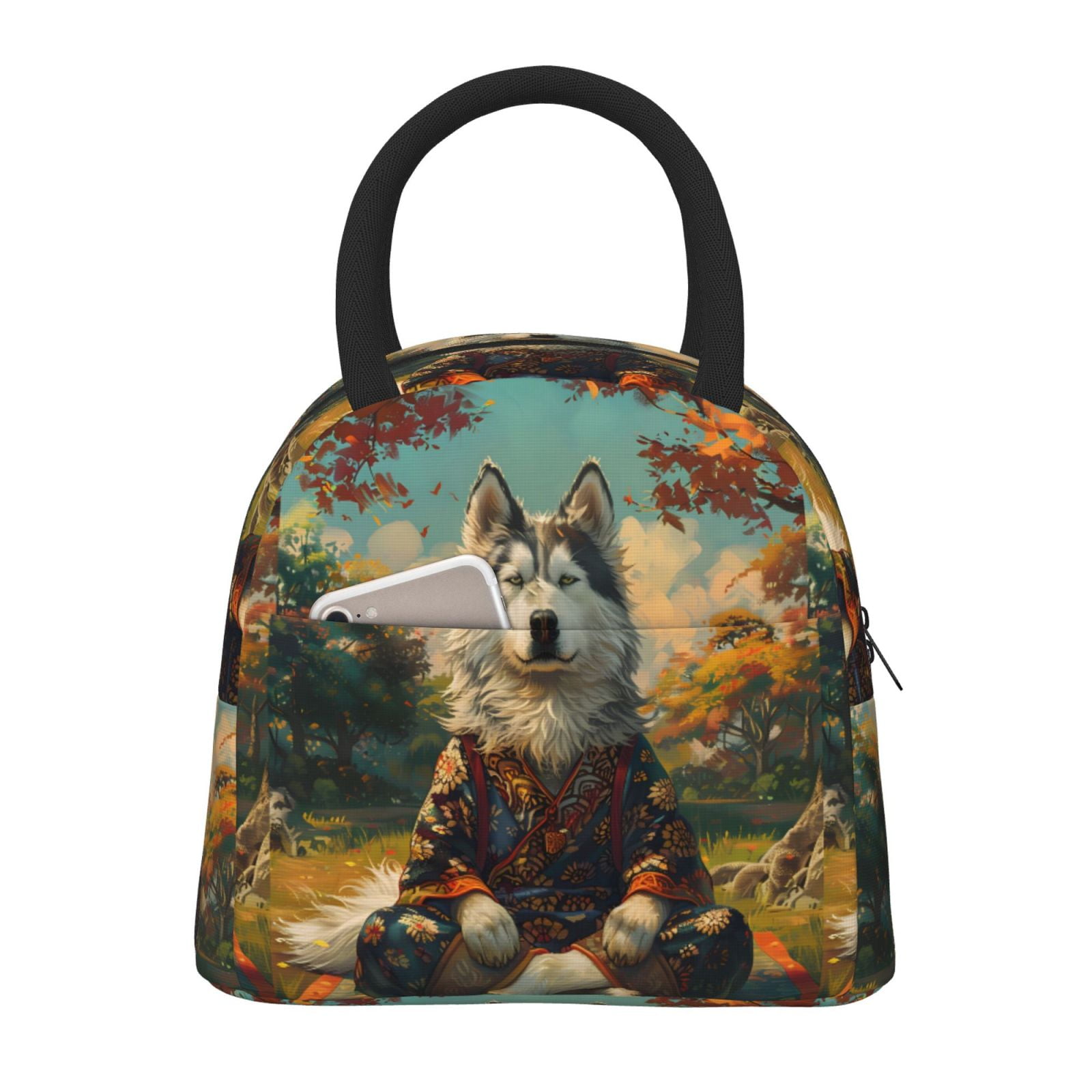 Fotbe Forest Maple Leaf Husky Pattern Lunch Bag, Insulated Lunch Box ...