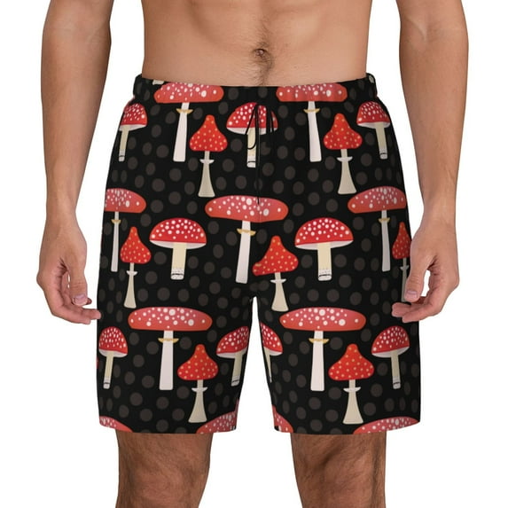 Fotbe Forest Mushrooms Men’s Swim Trunks Quick Dry Swim Shorts Board Shorts with Mesh Lining-3X-Large