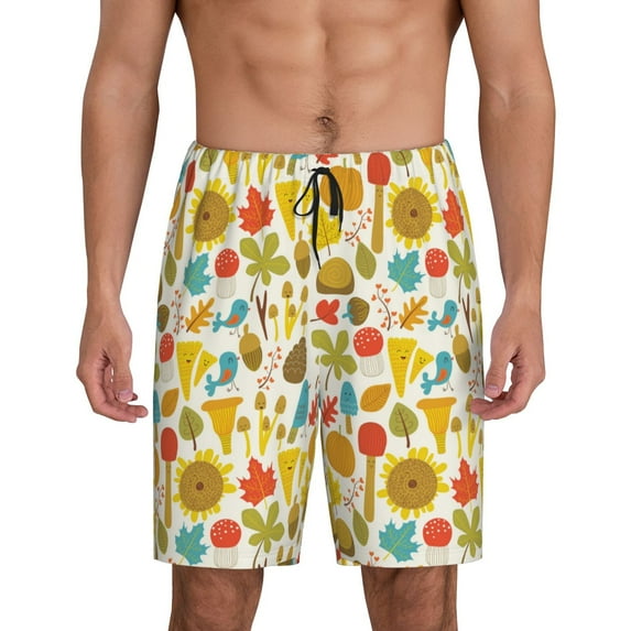 Fotbe Forest Mushrooms Pajama Shorts for Men, Men's Pajama Bottoms, Sleepwear,Short Pajama Pants-4X-Large