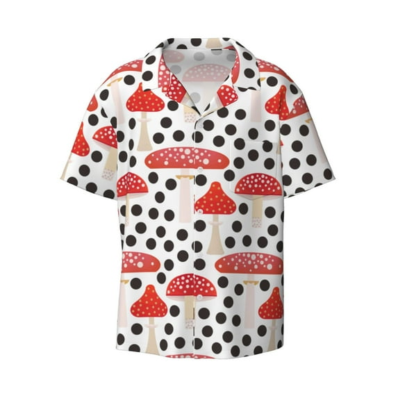 Fotbe Forest Mushrooms print Short Sleeve Button Down Shirts for Men Casual Summer Beach Wrinkle Free Shirt-Small