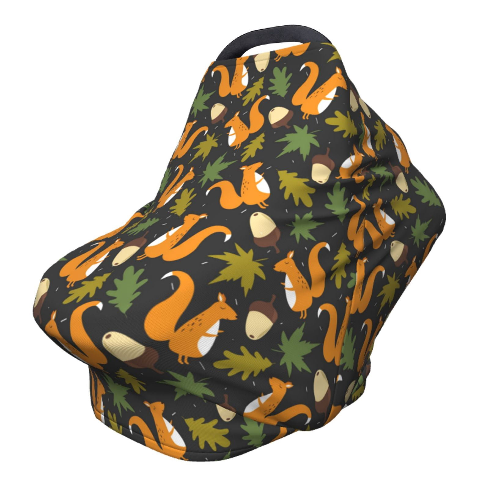 Fotbe Forest Squirrel Pattern Car Seat Covers for Babies, Nursing Breastfeeding Cover Carseat Canopy, Soft Stretchy Carrier Cover