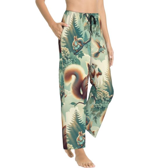 Fotbe Forest squirrel surreal Women's Pajama Pants,Sleepwear Pants,Pj Bottoms Drawstring And Pockets-Medium