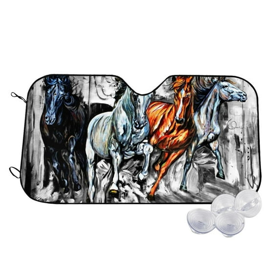 Fotbe Four Running Horses Car Windshield Sunshade | Sun Visor Protector Front Window Shade, Keeps Out UV Rays, Keeps Your Vehicle Cool-Small