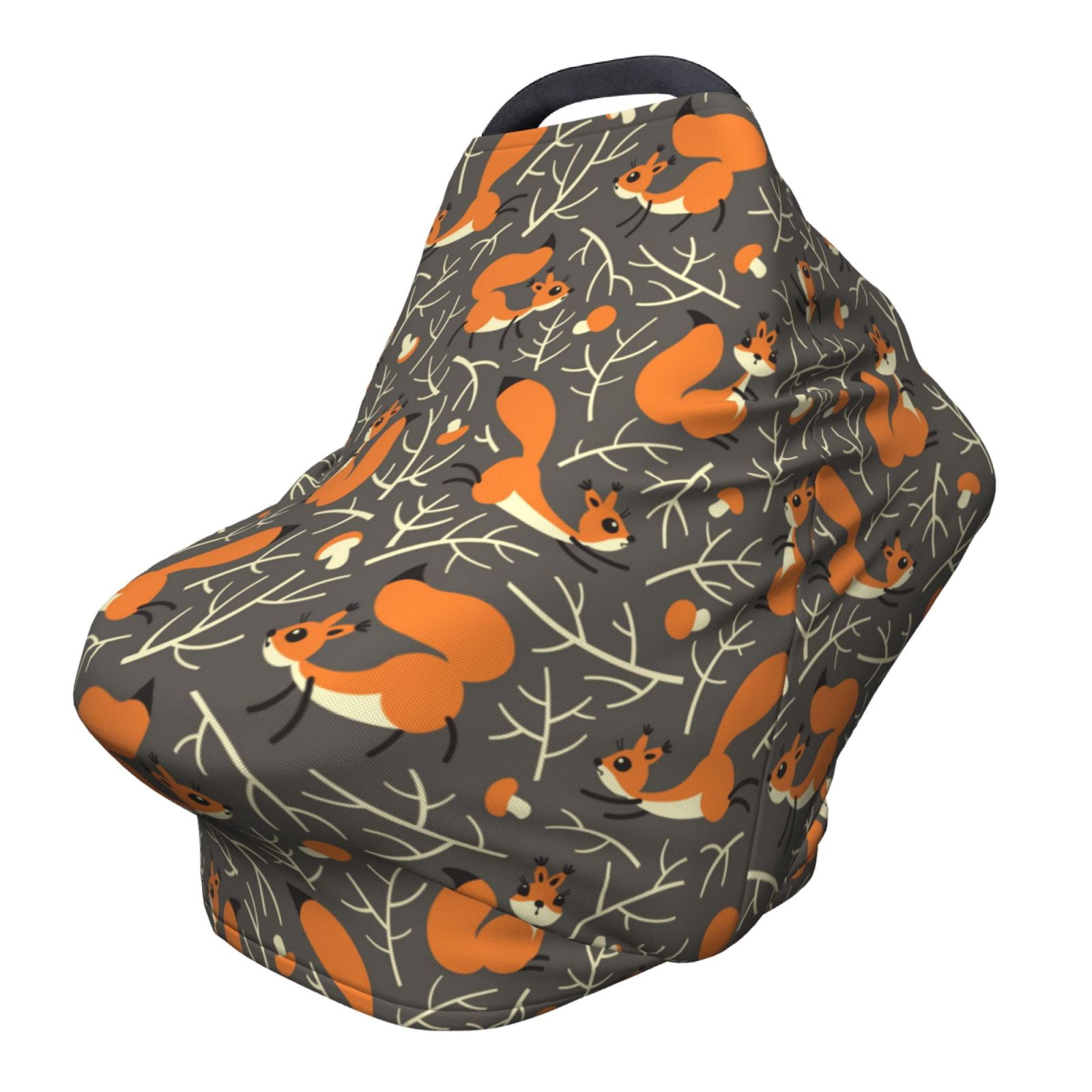 Fotbe Fox And Mushroom Pattern Car Seat Covers for Babies, Nursing Breastfeeding Cover Infant Carseat Canopy, Soft Stretchy Carrier Cover