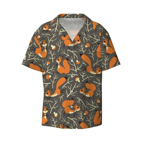 Fotbe Fox And Mushroom print Short Sleeve Button Down Shirts for Men Casual Summer Beach Wrinkle Free Shirt-Small