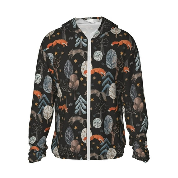 Fotbe Fox In The Forest Men's Women's UPF 50+ Sun Protection Jacket Hooded Cooling Shirt with Pockets Hiking Outdoor Performance-