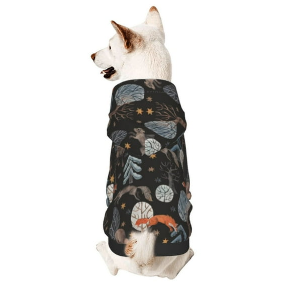 Fotbe Fox In The Forest Print Small Dog Sweater Hoodies Pet Grey Hooded Soft Fleece Sweatshirts with Pocket Fall Winter Puppy Cat Sweaters Warm Clothes-XX-Large