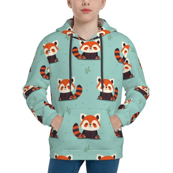 Fotbe Fox Pattern Youth Pullover Hooded Sweatshirt, Boys Hoodie, Kangaroo Pocket Hoodie for Kids Girls -Large