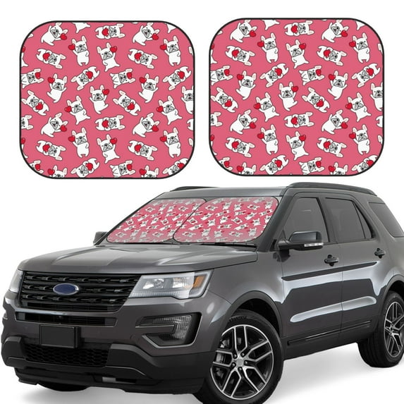 Fotbe French Bulldog 2-Piece Car Windshield Sun Shade | Sun Blocker for Car Windshield | Foldable Automotive Interior Accessories for Sun Protection-Small