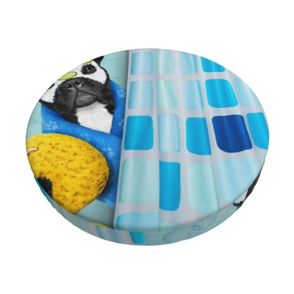 Fotbe French Bulldog Dog in a Bathtub Stool Covers Round,Waterproof Round Bar Stool Covers Bar Chair Covers Washable Stool Cushion Slipcover for 12-14 Inch Chair-14 inch