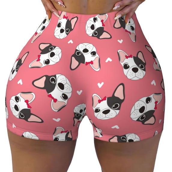 Fotbe French Bulldog Face Seamless Shorts, Womens Workout Shorts High Waist Stretch Booty Short for Gym/Yoga/Running/Biking-