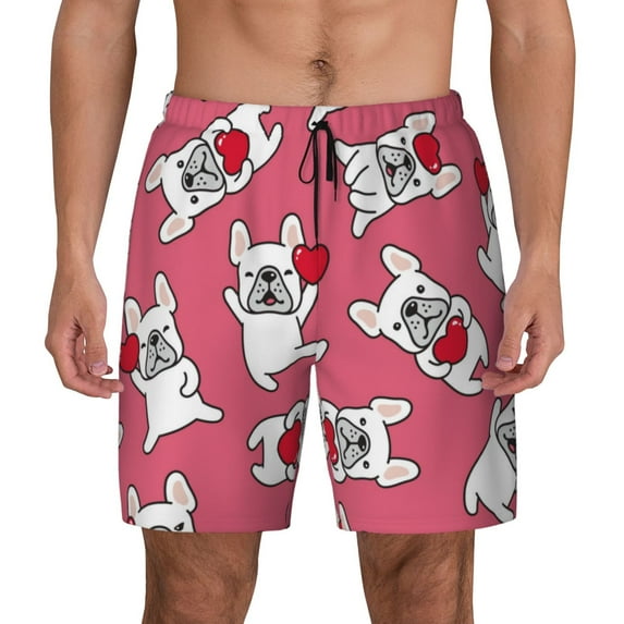 Fotbe French Bulldog Men’s Swim Trunks Quick Dry Swim Shorts Board Shorts with Mesh Lining-Large