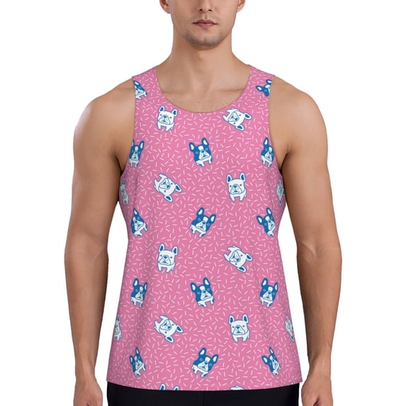 Fotbe French Bulldog Pattern Men's Quick Dry Workout Tank Top Gym Muscle Tee Fitness Bodybuilding Sleeveless T Shirt Breathable Workout Shirt-XX-Large