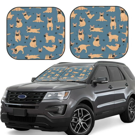 Fotbe French Bulldog Yoga 2-Piece Car Windshield Sun Shade | Sun Blocker for Car Windshield | Foldable Automotive Interior Accessories for Sun Protection-Medium