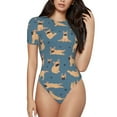 thumbnail image 1 of Fotbe French Bulldog Yoga Women's Crew Neck Short Sleeves Bodysuit Tops Round Neck Slim Sleeveless Soft Comfortable Basic-Large, 1 of 9