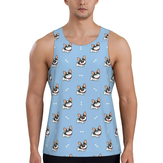 Fotbe French Bulldog2 Pattern Men's Quick Dry Workout Tank Top Gym Muscle Tee Fitness Bodybuilding Sleeveless T Shirt Breathable Workout Shirt-3X-Large