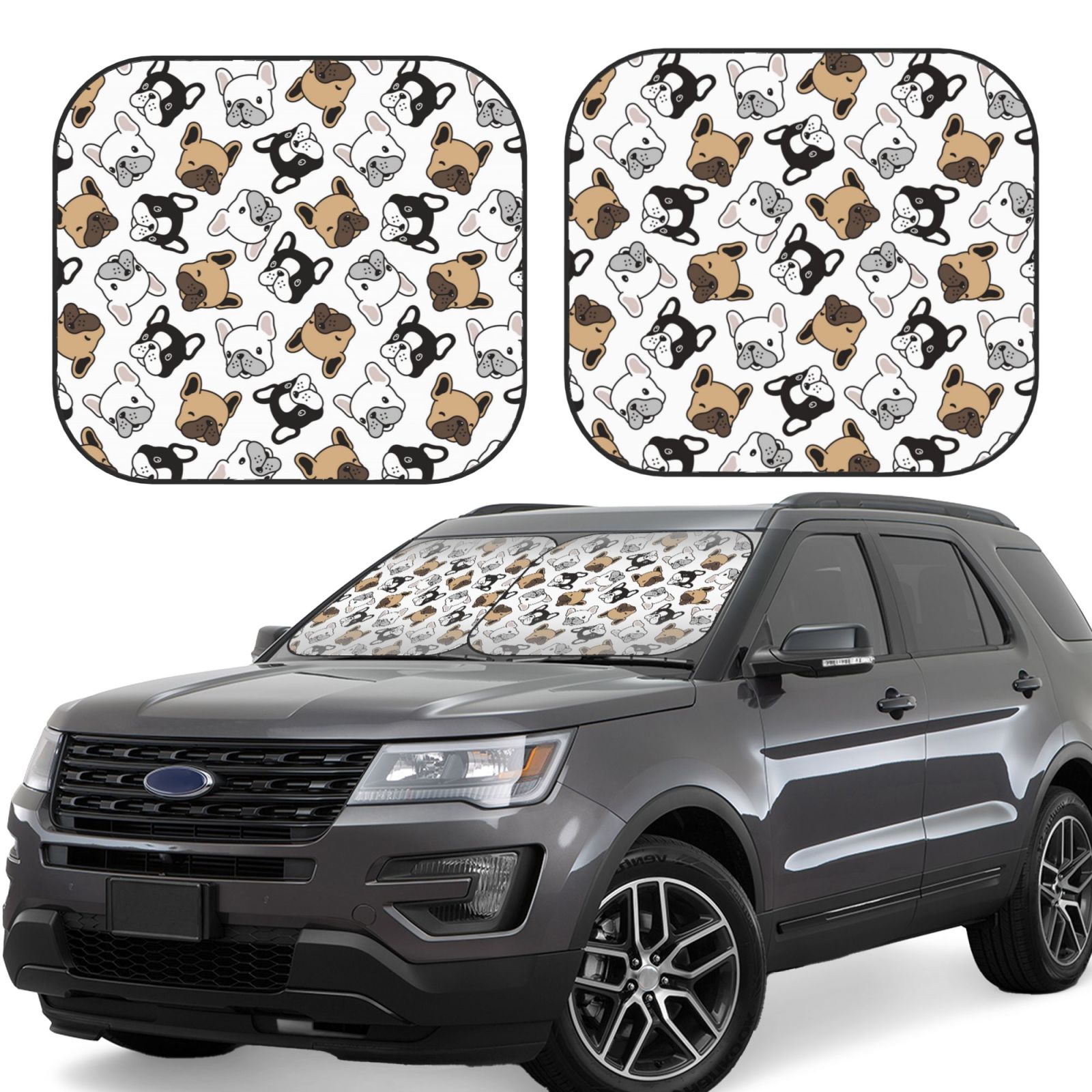 Fotbe French Bulldog3 2-Piece Car Windshield Sun Shade | Sun Blocker ...