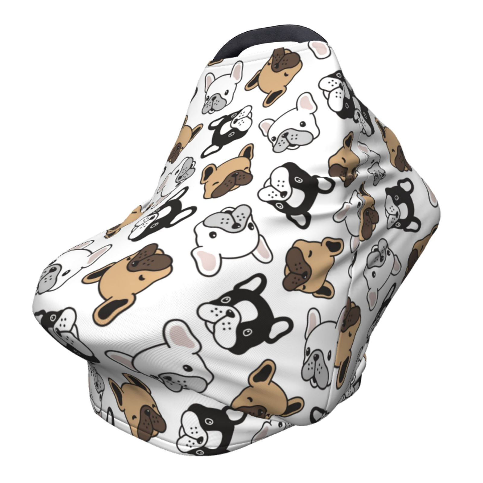 Fotbe French Bulldog3 Pattern Car Seat Covers for Babies, Nursing Breastfeeding Cover Carseat Canopy, Soft Stretchy Carrier Cover