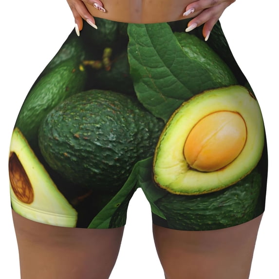 Fotbe Fresh Avocados Seamless Shorts, Womens Workout Shorts High Waist Stretch Booty Short for Gym/Yoga/Running/Biking-