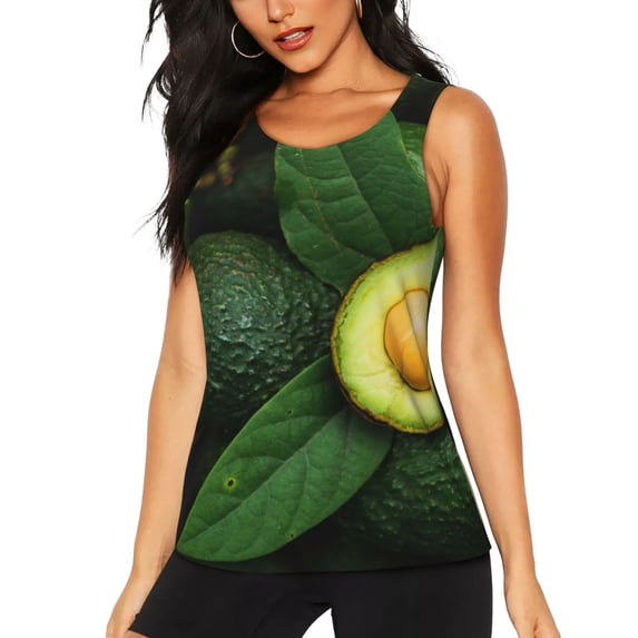 Fotbe Fresh Avocados Womens Loose Fit Casual Flowy Slim-Fit Tank Tops Athletic Round Neck Trendy Sleeveless Summer Tops for Gym and Yoga-Medium