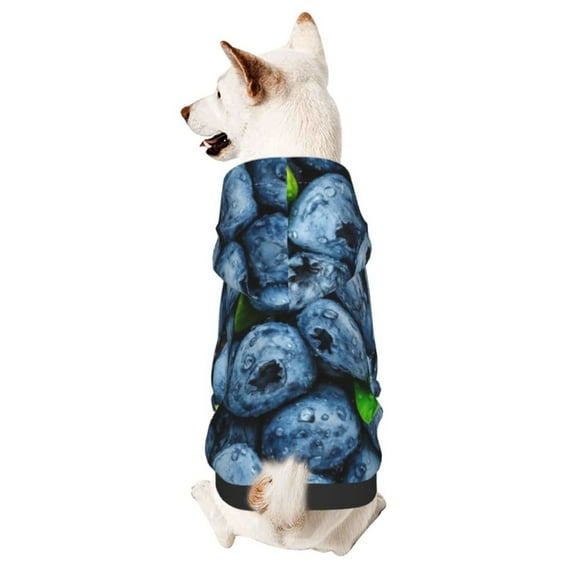 Fotbe Fresh Blueberries Print Small Dog Sweater Hoodies Pet Grey Hooded Soft Fleece Sweatshirts with Pocket Fall Winter Puppy Cat Sweaters Warm Clothes-Medium