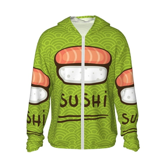 Fotbe Fresh Sushi Men's Women's UPF 50+ Sun Protection Jacket Hooded Cooling Shirt with Pockets Hiking Outdoor Performance-Large