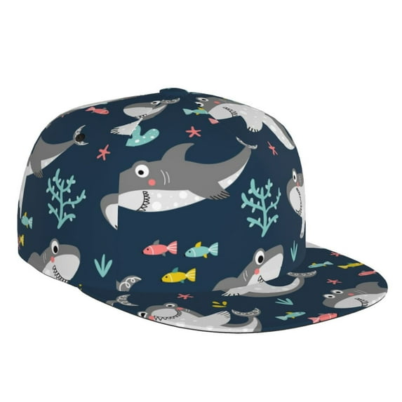 Fotbe Friendly Smiling Sharks Flat Bill Visor Cap Classic Snapback Hat Polyester Foam Trucker Hat Trucker Cap Adjustable Baseball Cap