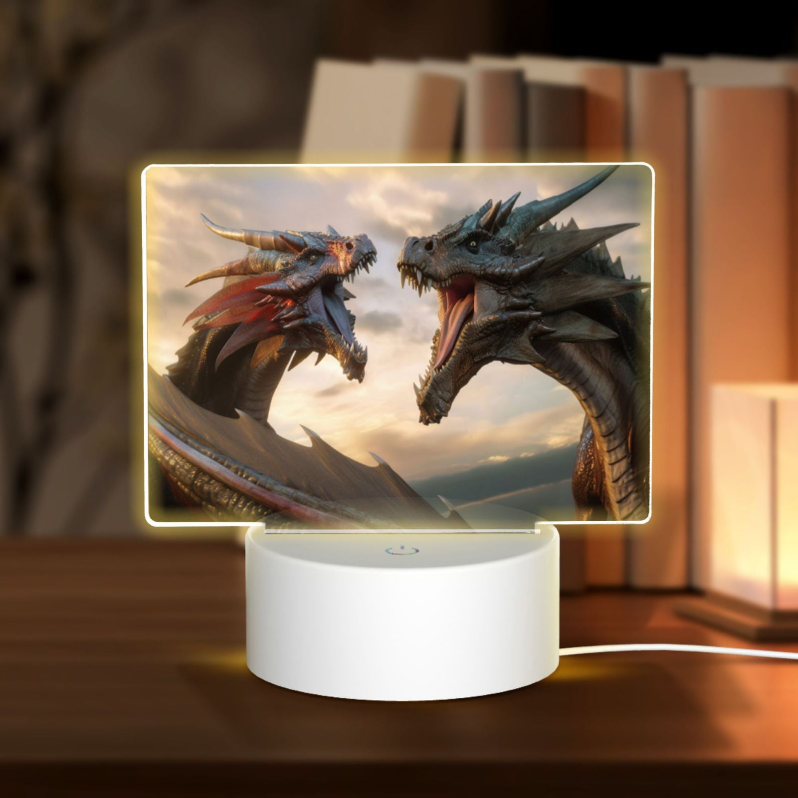 Fotbe Friendship Dragon Pattern Acrylic Night Light Gift with 3 Color ModesTouch-Sensitive LED Lamp Perfect Gift for Mother's Day, Birthday, or Christmas