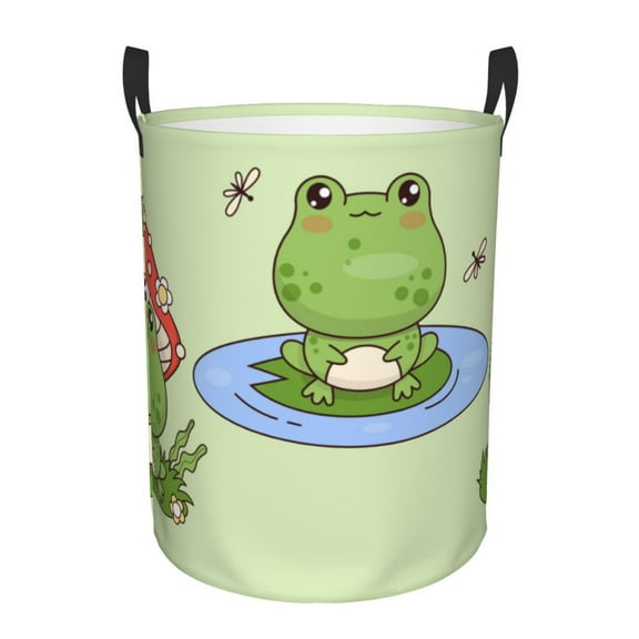 Fotbe Frog Amanita Mushroom Pattern Laundry Basket with Handles, Waterproof Large Laundry Hamper, Wash Bag for Corner Dorm, Rolling Laundry Basket with Handles-