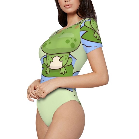 Fotbe Frog Amanita Mushroom Women's Crew Neck Short Sleeves Bodysuit Tops Round Neck Slim Sleeveless Soft Comfortable Basic-XX-Large