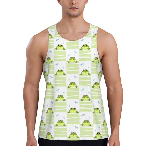 Fotbe Frogs and Dragonflies Pattern Men's Quick Dry Workout Tank Top Gym Muscle Tee Fitness Bodybuilding Sleeveless T Shirt Breathable Workout Shirt-Large