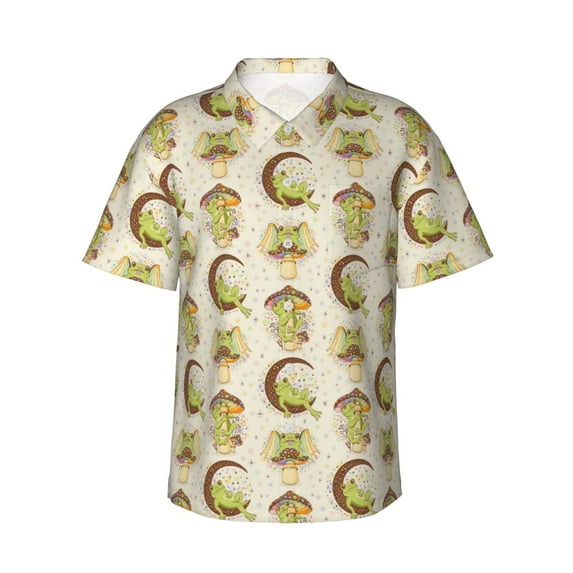 Fotbe Frogs Hawaiian Shirt for Men Unisex Summer Beach Casual Short Sleeve Cotton Linen Button Down Shirts-3X-Large