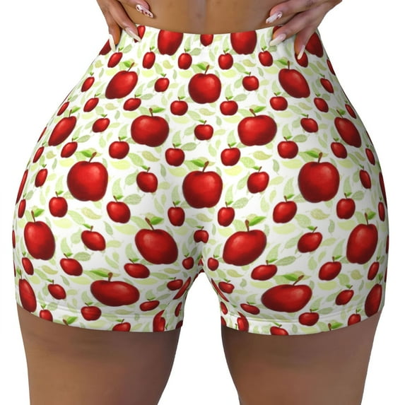 Fotbe Fruit Apples Seamless Shorts, Womens Workout Shorts High Waist Stretch Booty Short for Gym/Yoga/Running/Biking-Medium