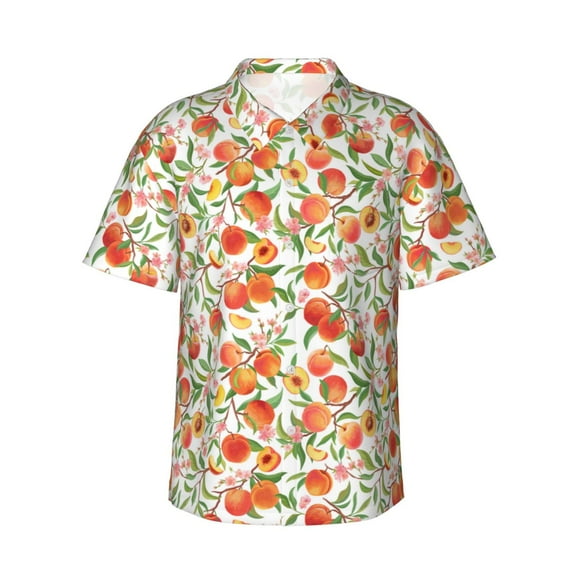 Fotbe Fruits Peach2 Hawaiian Shirt for Men Unisex Summer Beach Casual Short Sleeve Cotton Linen Button Down Shirts-XX-Large