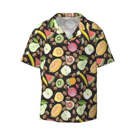 Fotbe Fruits print Short Sleeve Button Down Shirts for Men Casual Summer Beach Wrinkle Free Shirt-Small