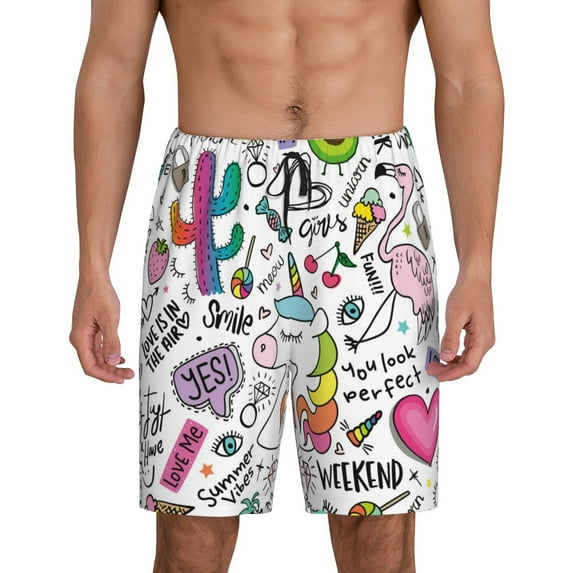 Fotbe Fun Animal with Unicorn Pajama Shorts for Men, Men's Pajama Bottoms, Sleepwear,Short Pajama Pants-Large