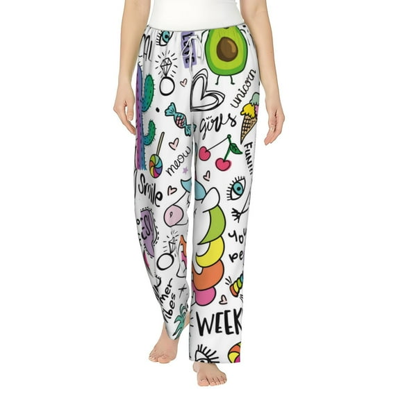 Fotbe Fun Animal with Unicorn Women's Pajama Pants,Sleepwear Pants,Pj Bottoms Drawstring And Pockets-X-Large
