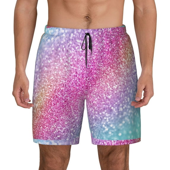 Fotbe Fun Rainbow Pink Men’s Swim Trunks Quick Dry Swim Shorts Board Shorts with Mesh Lining-Small