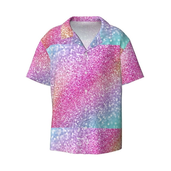 Fotbe Fun Rainbow Pink print Short Sleeve Button Down Shirts for Men Casual Summer Beach Wrinkle Free Shirt-3X-Large