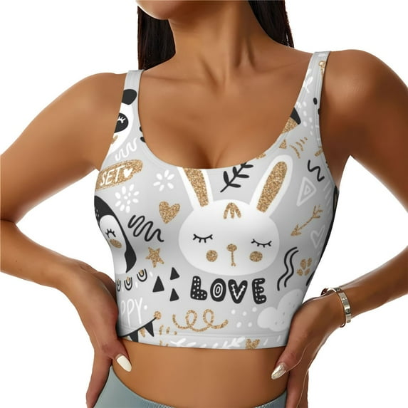 Fotbe Funny Animals Series Pattern Womens' Sports Bra Longline Wirefree Padded with Medium Support Sports Moisture-Wicking Workou Vest,Tank Top-Medium