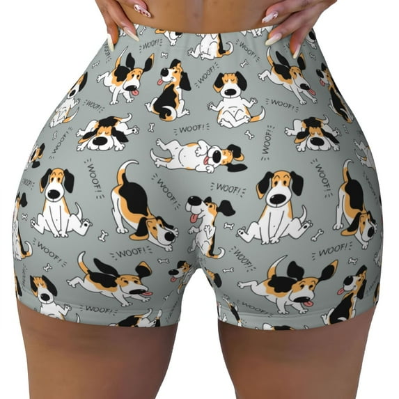 Fotbe Funny Beagle Active Dog Seamless Shorts, Womens Workout Shorts High Waist Stretch Booty Short for Gym/Yoga/Running/Biking-Medium