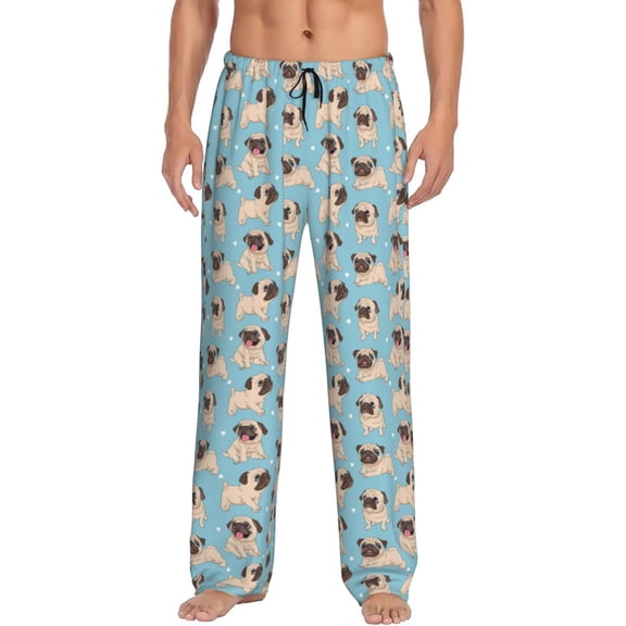 Fotbe Funny Cartoon Pugs Men's Pajama Pants,Sleepwear Pants,Pj Bottoms Drawstring And Pockets-Medium