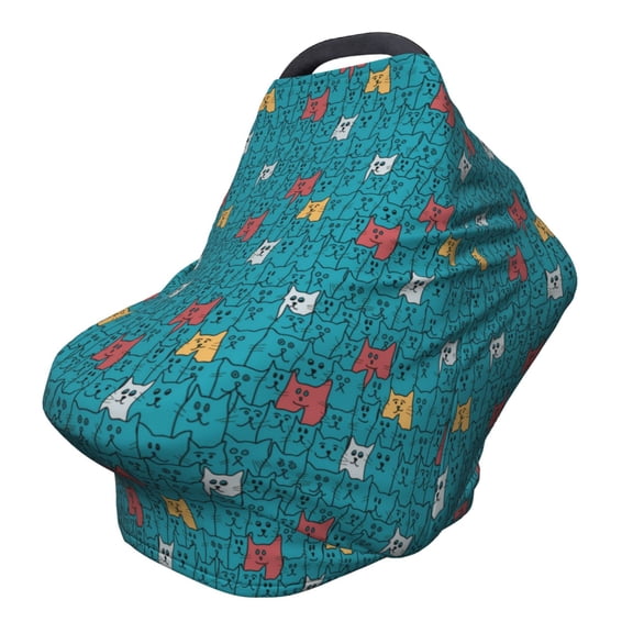 Fotbe Funny Cat Blue Pattern Car Seat Covers for Babies, Nursing Breastfeeding Cover Infant Carseat Canopy, Soft Stretchy Carrier Cover