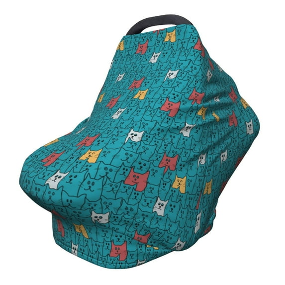 Fotbe Funny Cat Blue Pattern Car Seat Covers for Babies, Nursing Breastfeeding Cover Infant Carseat Canopy, Soft Stretchy Carrier Cover