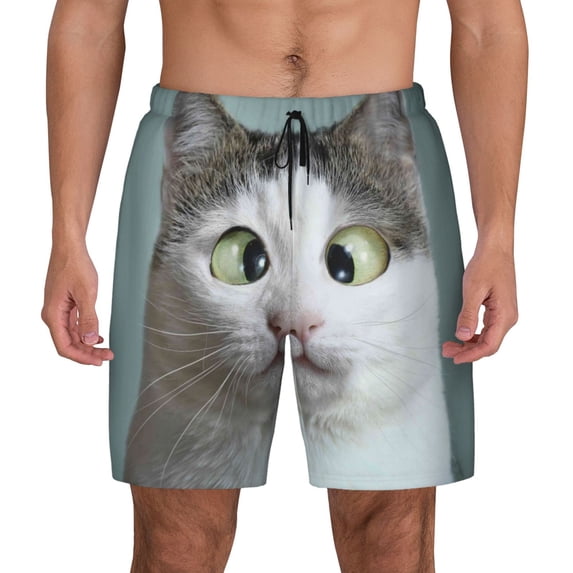 Fotbe Funny Cat Men’s Swim Trunks Quick Dry Swim Shorts Board Shorts with Mesh Lining-Medium