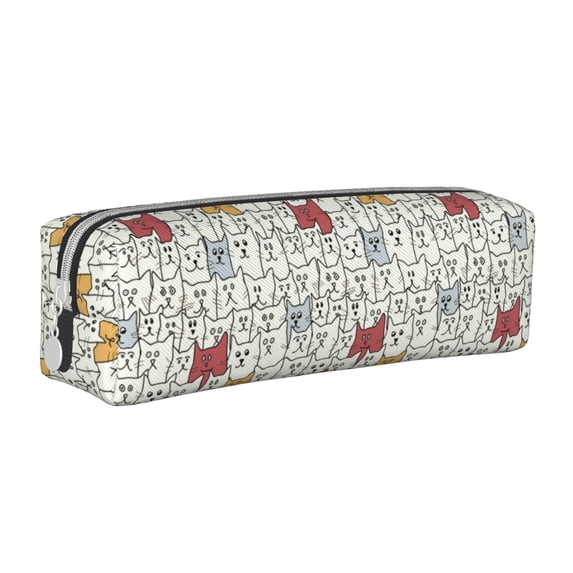 Fotbe Funny Cat White Pattern Leather Pencil Case, Pencil Pouch with Durable Zipper, Compact and Stylish Organizer for Stationery, Art Supplies, Travel Essentials