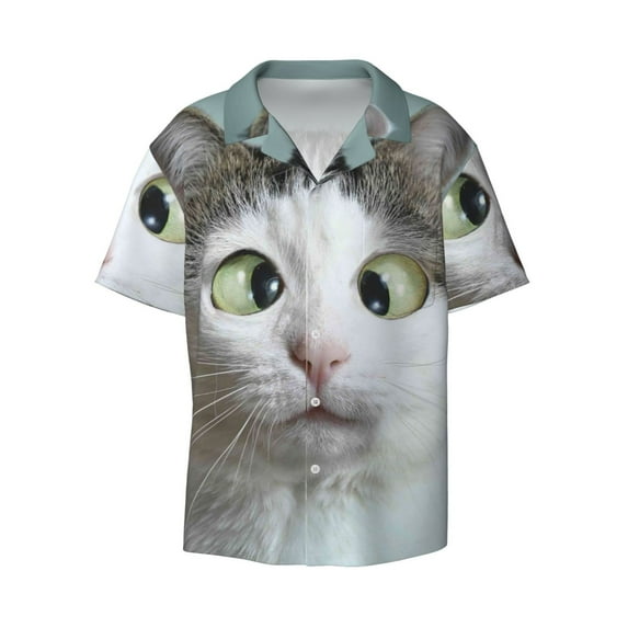 Fotbe Funny Cat print Short Sleeve Button Down Shirts for Men Casual Summer Beach Wrinkle Free Shirt-4X-Large