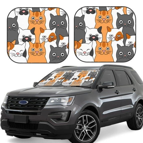 Fotbe Funny Cats 2-Piece Car Windshield Sun Shade | Sun Blocker for Car Windshield | Foldable Automotive Interior Accessories for Sun Protection-Medium
