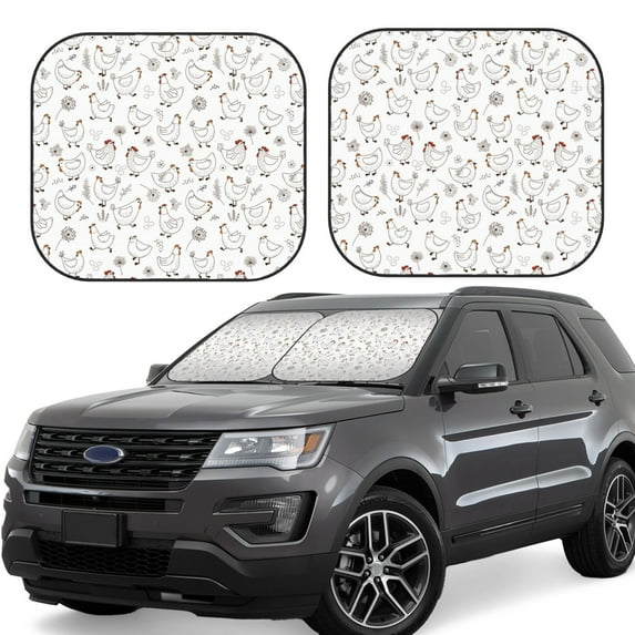 Fotbe Funny Chicken 2-Piece Car Windshield Sun Shade | Sun Blocker for Car Windshield | Foldable Automotive Interior Accessories for Sun Protection-Large