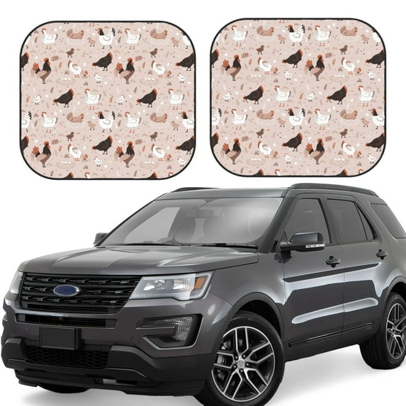 Fotbe Funny Chicken 2-Piece Car Windshield Sun Shade | Sun Blocker for Car Windshield | Foldable Automotive Interior Accessories for Sun Protection-Medium